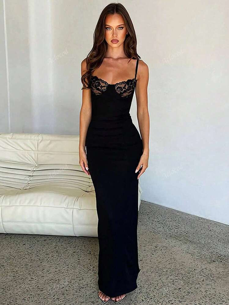 Sexy Patchwork Lace Maxi Dress  | SHEIN