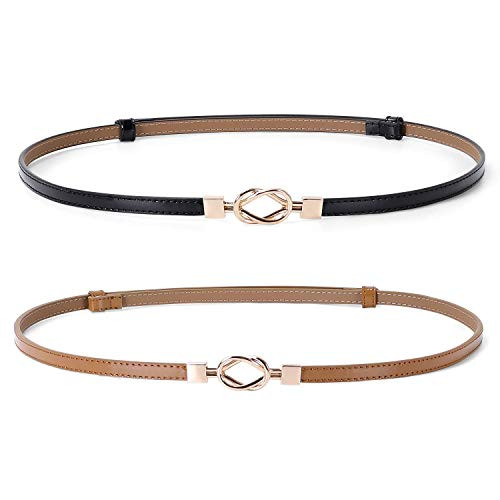 JASGOOD Leather Skinny Women Belt Thin Waist Belts for Dresses up to 37 Inches with Golden Buckle... | Amazon (US)