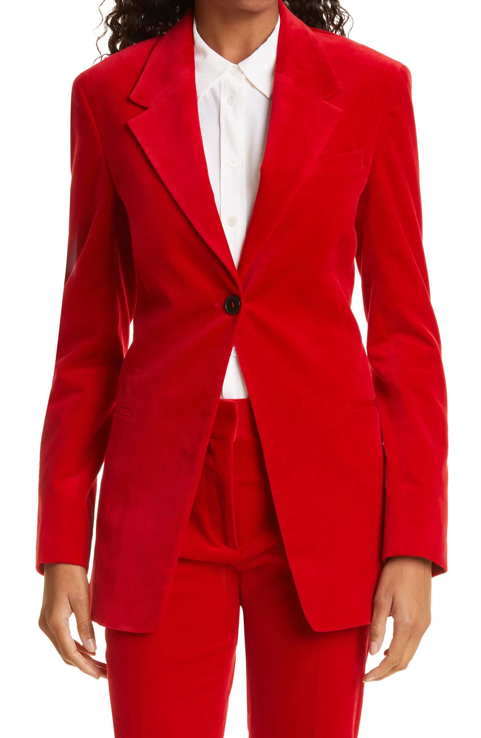 One-Button Stretch Cotton Velveteen Blazer | Nordstrom