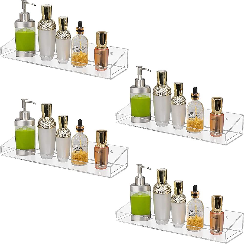 YestBuy Acrylic Floating Wall Display Shelves，Clear Bathroom Shelves, Wall Mounted Non Drilling... | Amazon (US)
