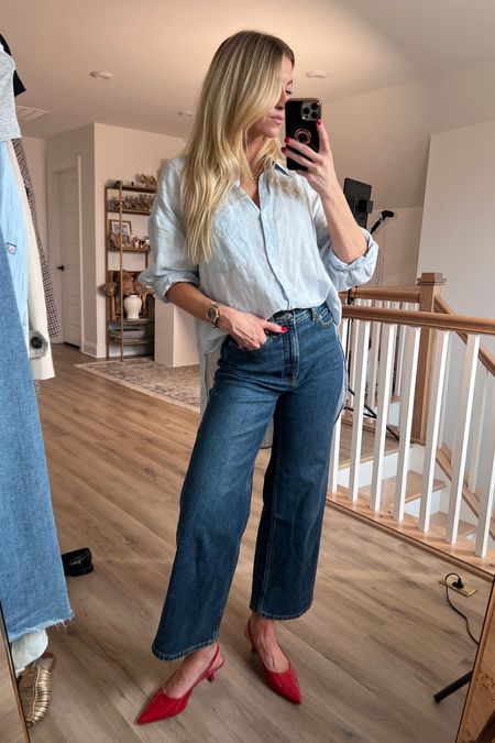 Oversized denim shirt + wide leg denim jeans

#LTKstyletip #LTKbeauty #LTKSeasonal