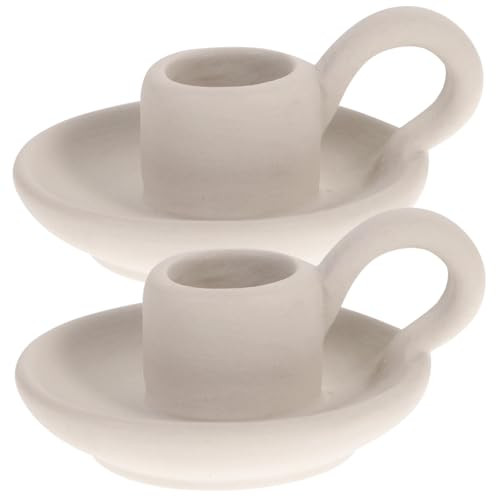 DOITOOL White Ceramic Candle Holders with Handle, Decorative Candlestick Holders Set of 2 Nordic Style Taper Candle Holders for Home Wedding Party, Anniversary Housewarming (9.5 x 7cm) | Amazon (US)