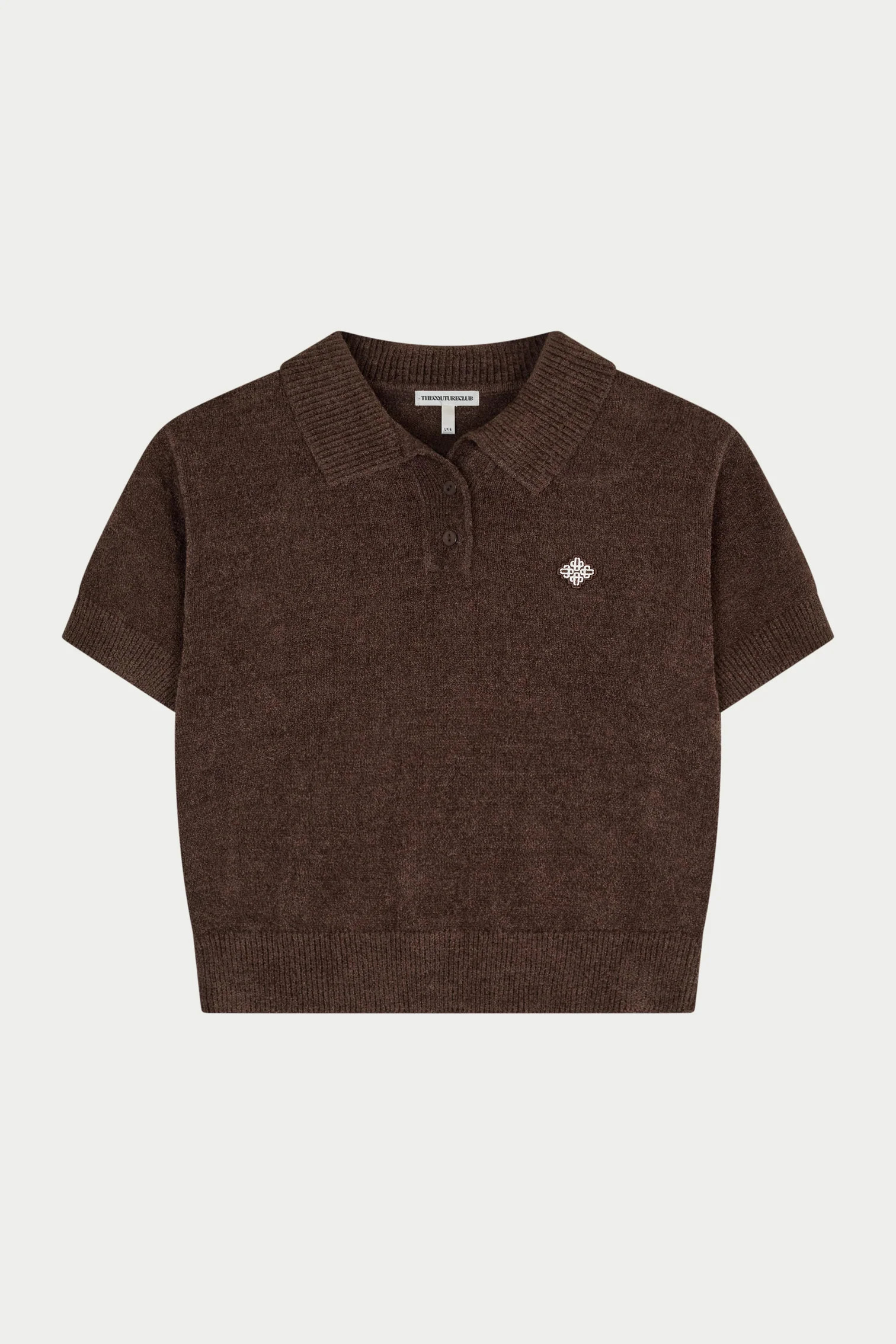 TOWELLING OPEN COLLAR T-SHIRT - CHOCOLATE | The Couture Club