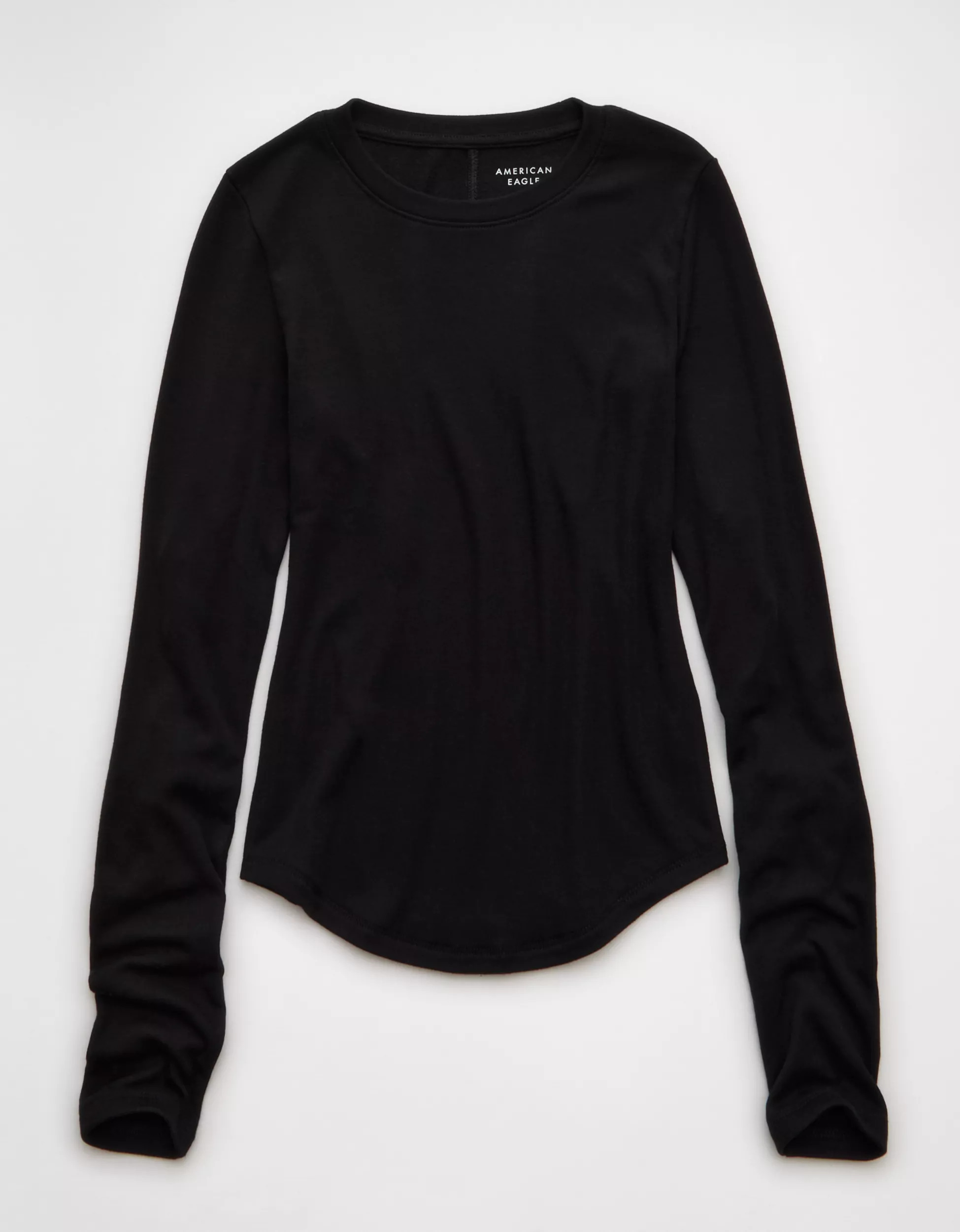 AE Long Sleeve Cozy Crew Neck T-Shirt | American Eagle Outfitters (US & CA)