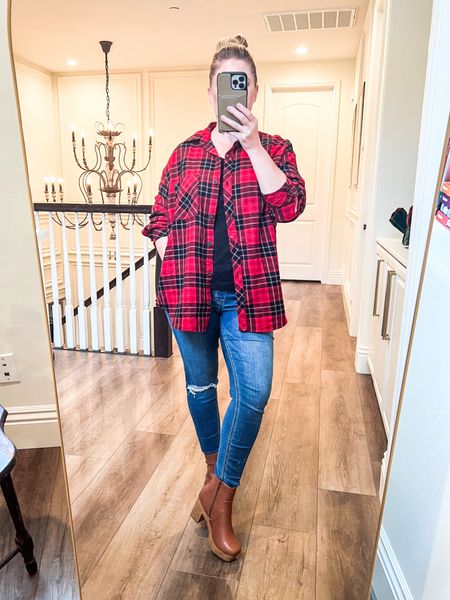 My recent Target purchase. // Oversized Flannel Shirt with Pockets (wearing a small). // Clog Boots (TTS) 

#LTKSeasonal #LTKunder50 #LTKshoecrush