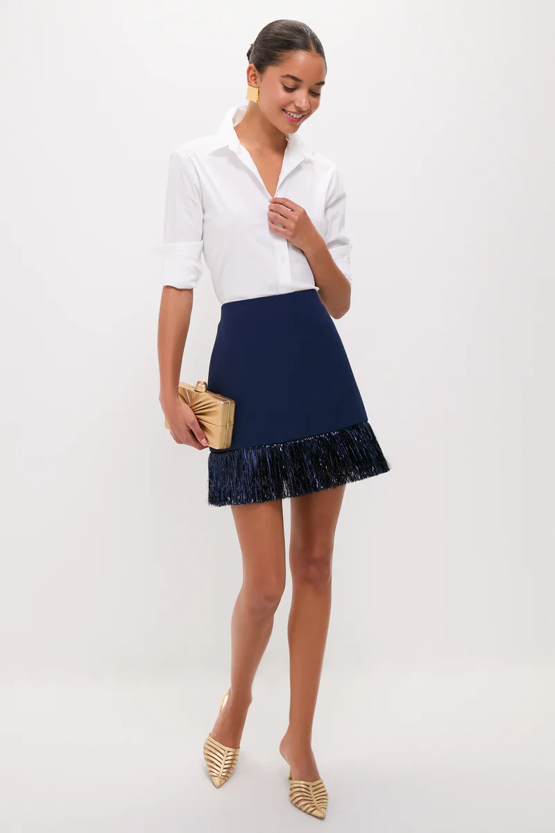 Navy Metallic Fringe Francie Mini Skirt | Tuckernuck (US)