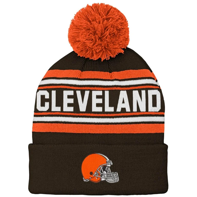 Youth Brown Cleveland Browns Jacquard Cuffed Knit Hat with Pom - OSFA | Walmart (US)