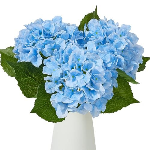 Heleze 25 Inch Blue Hydrangea Artificial Flowers, Faux Hydrangea Flowers Real Touch Latex Fake Hydrangeas Flowers Bouquets for Wedding Centerpieces Home Party Shop Decoration 3 PCS | Amazon (US)