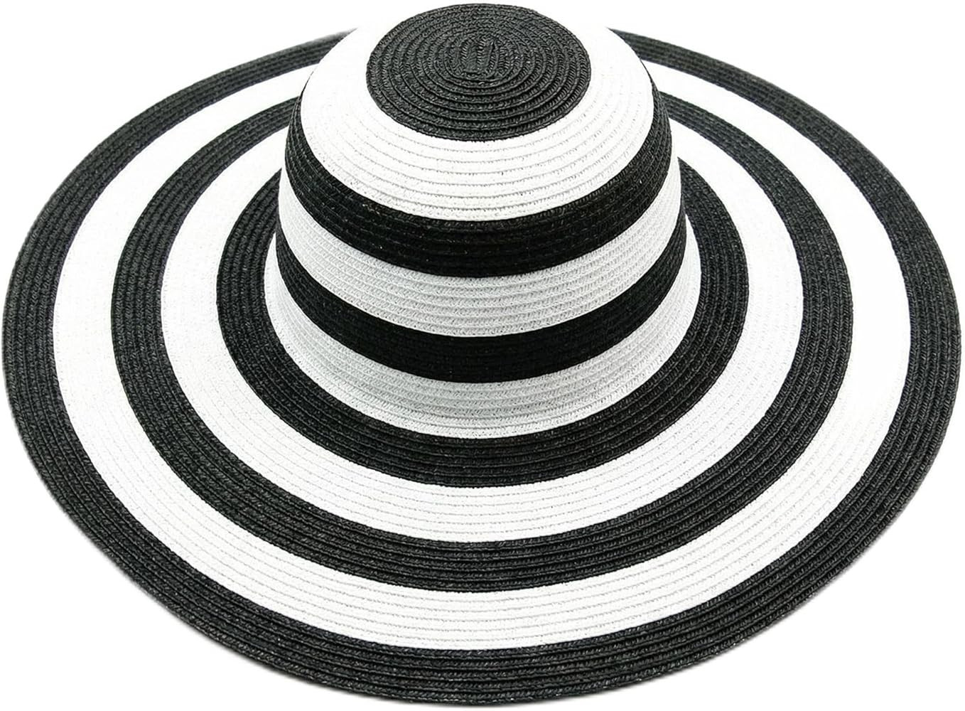 Women's Beachwear Sun Hat Black and White Striped Straw Hat Floppy Beach Hat Foldable Wide Brim C... | Amazon (US)