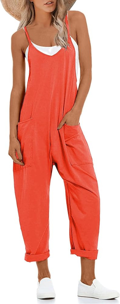 Lentta Women's Causal Jumpsuits V Neck Sleeveless Harem Overalls Stretchy Adjustable Strap Romper... | Amazon (US)
