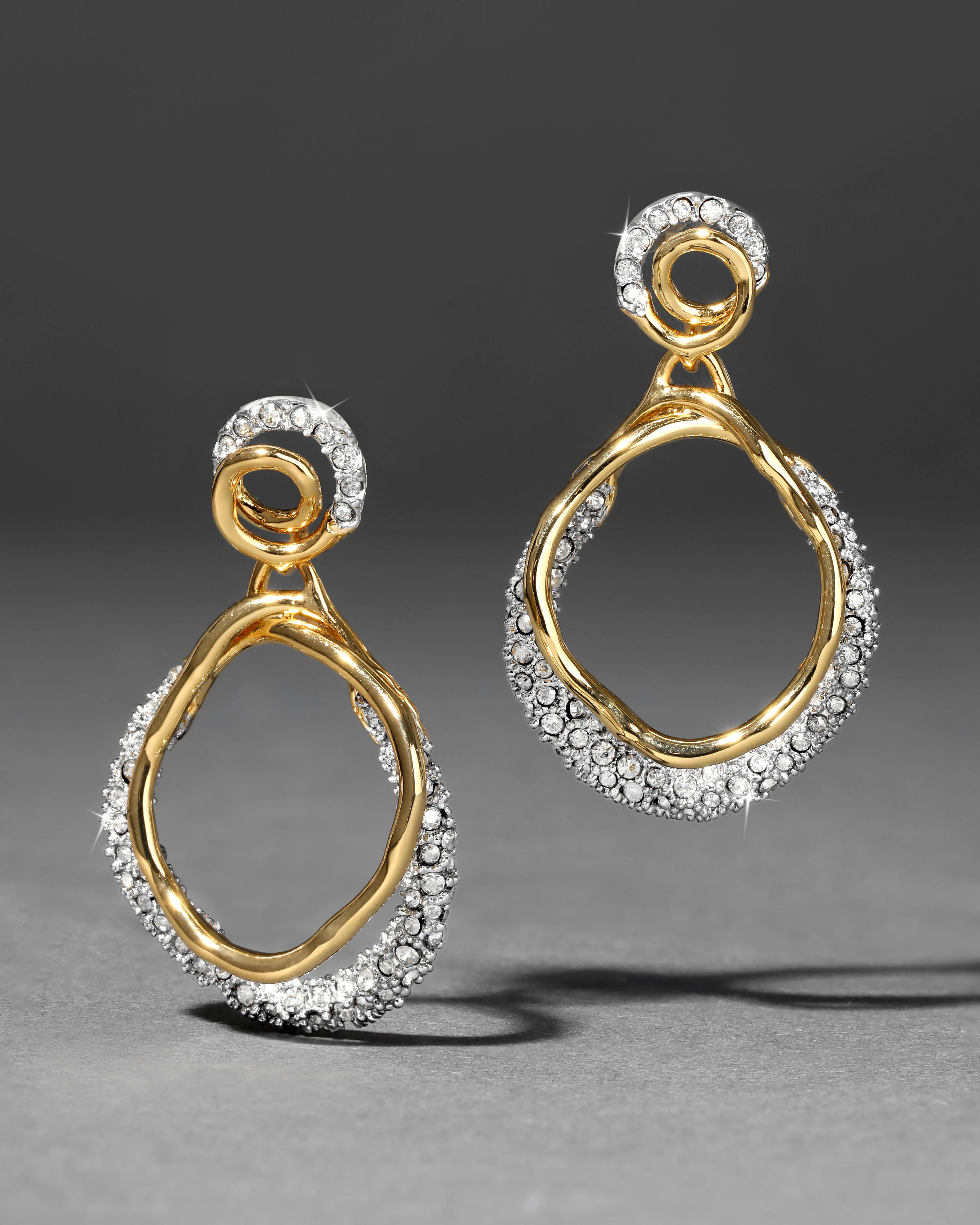 Alexis Bittar Solanales Gold Crystal Orbit Drop Post Earrings in Gold/Silver | Statement Jewelry from Alexis Bittar | Alexis Bittar