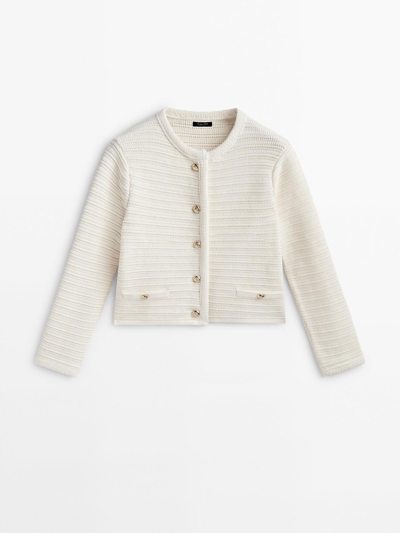 Textured knit cardigan with gold buttons | Massimo Dutti UK