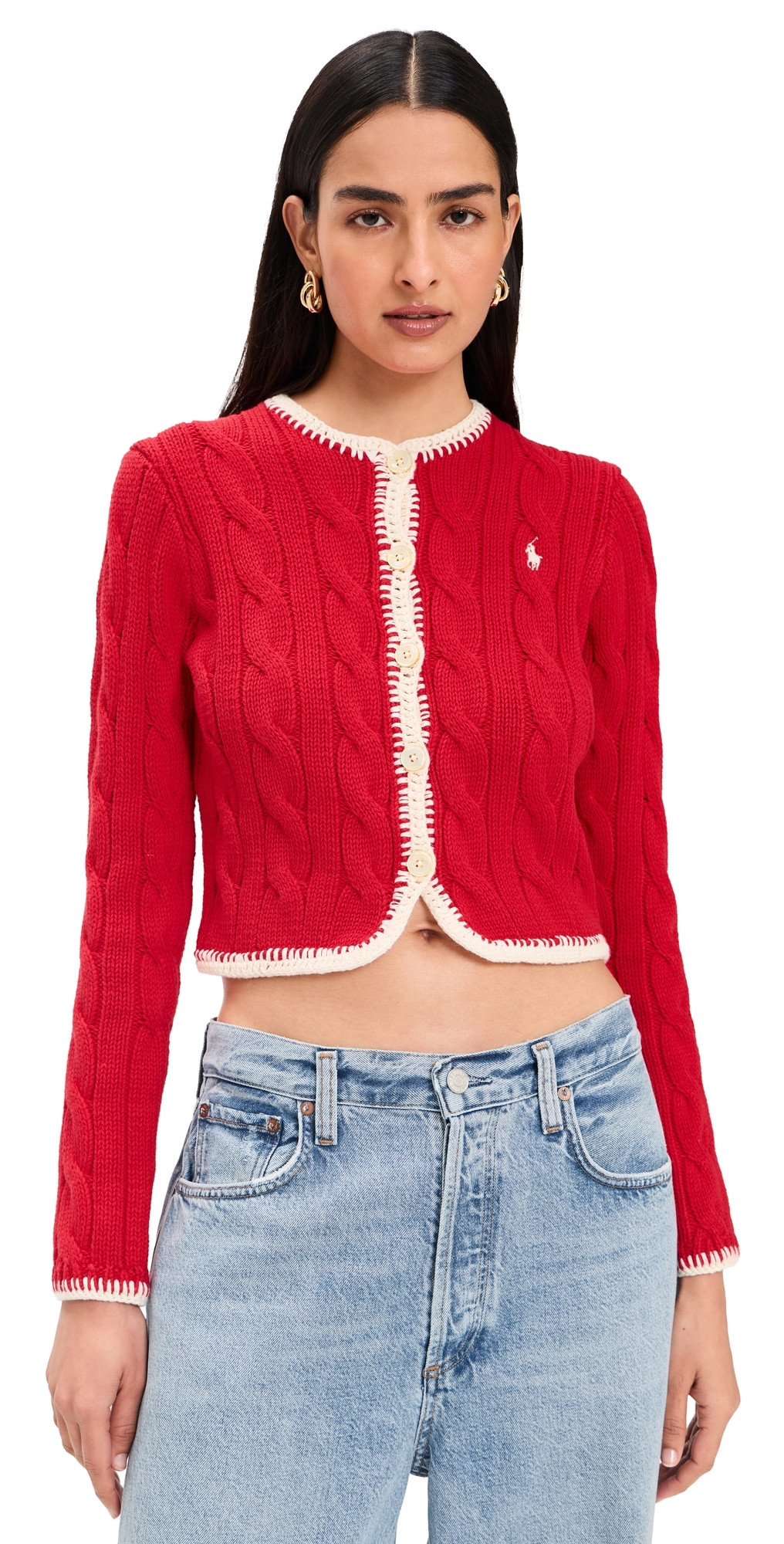 Polo Ralph Lauren Cable Knit Cardigan Cruise Red S | Shopbop