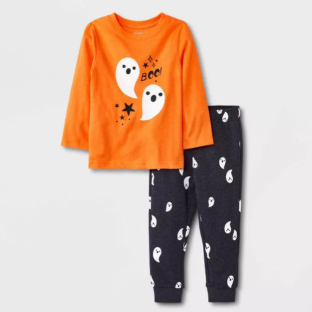 Toddler Boys' Halloween "Boo" Long Sleeve T-Shirt and Fleece Jogger Set - Cat & Jack™ Orange | Target