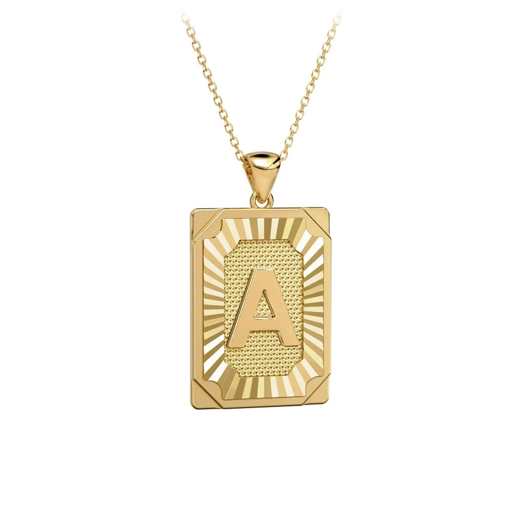 Engravable 18K Gold Plated Initial Tag Pendant Necklace | Jewlr