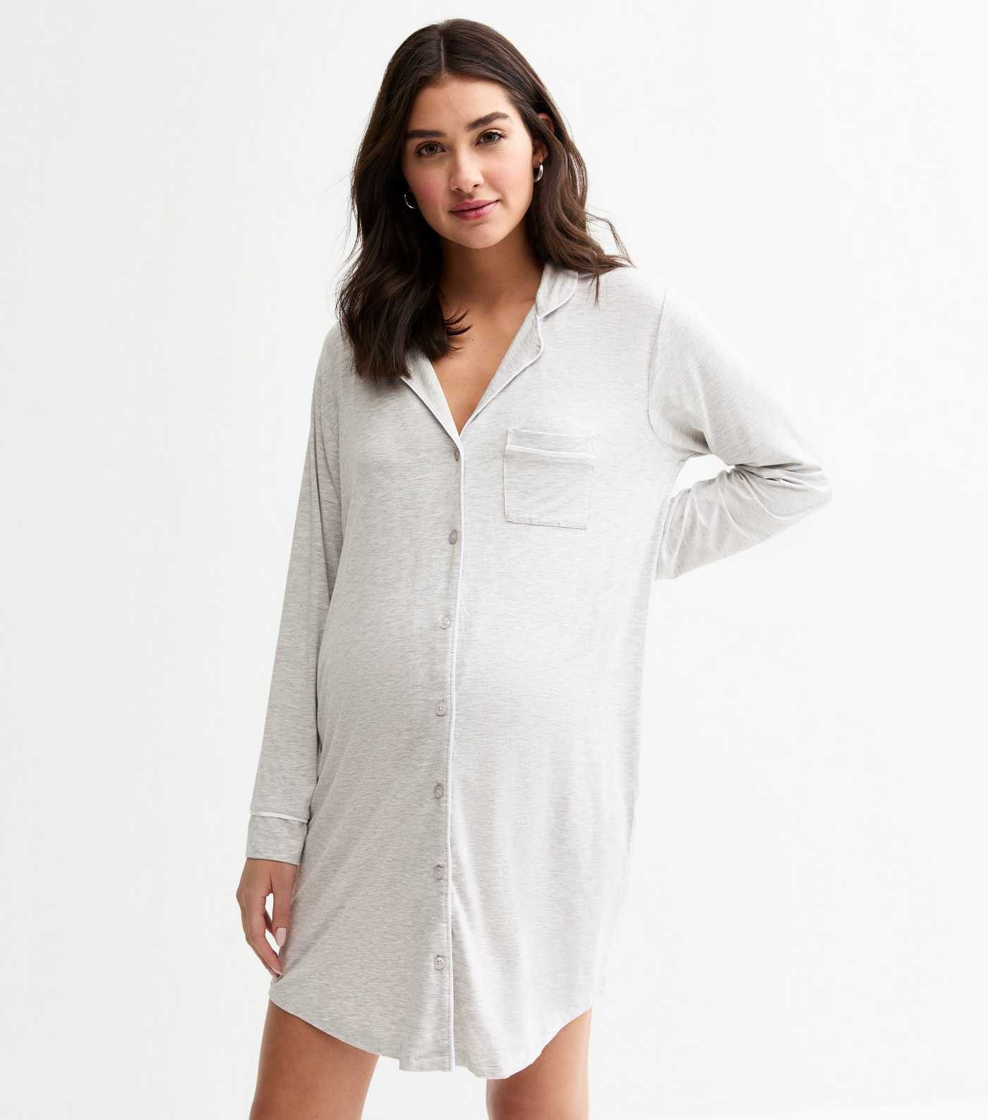 Maternity Light Grey Contrast Piping Night Dress | New Look | New Look (UK)