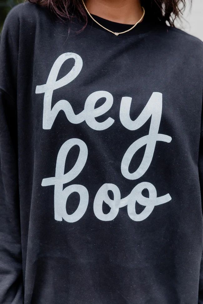 Hey Boo Black oversized Graphic Sweatshirt | Pink Lily