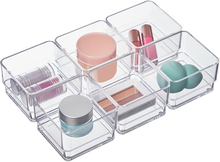 STORi SimpleSort 6-Piece Stackable Clear Drawer Organizer Set | 3" x 3" x 2" Square Trays | Small... | Amazon (US)