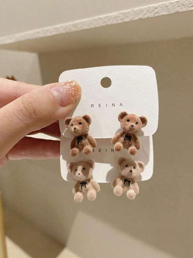 1 Pair Girl's Cute Plush Teddy Bear Earrings, Bunny Earrings Christmas Birthday Party Gift | SHEIN