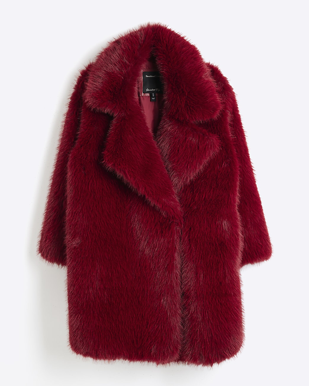 Red Faux Fur Mid Length Coat | River Island UK & IE