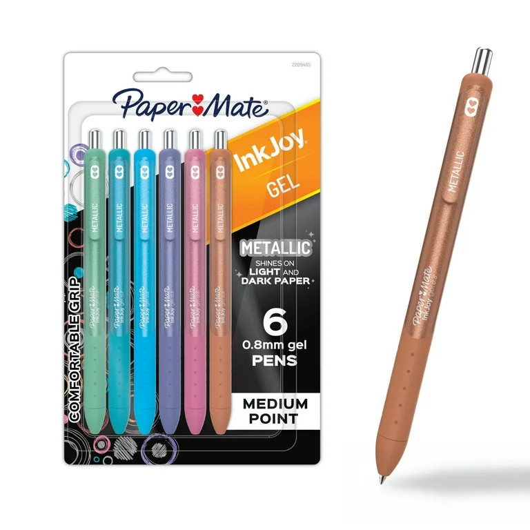 Paper Mate InkJoy Gel Metallic Pens, Medium Point (0.8mm), Assorted, 6 Count | Walmart (US)