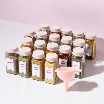 Pink Glass Spice Jars, 20 Jars Per Pack, With Metal Lid + Swing Lid + Label Funnel, For Kitchen Seasoning Storage. | Wayfair North America