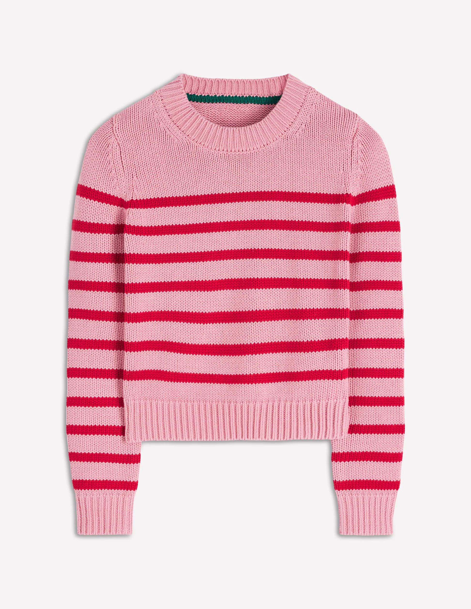 Lucy Chunky Cotton Sweater-Ivory and Jewel Green Stripe | Boden (US)