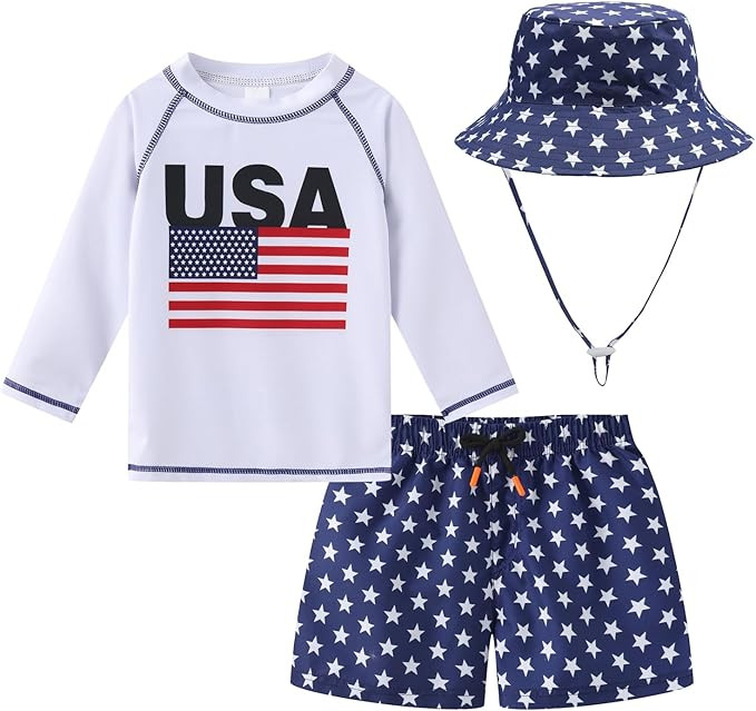 Toddlers and Baby Boys' 3-Piece Rashguard Sets Swimsuits Sets with Hat Surfing Swimwear Sunsuit U... | Amazon (US)