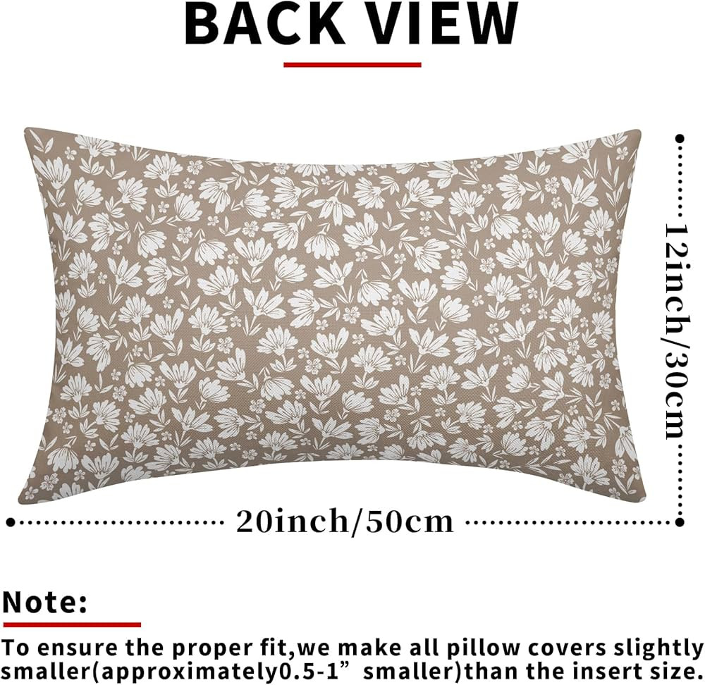 Tan Khaki Beige Daisy Floral Lumbar Pillow Covers 12X20 Inch Vintage Flowers Pillow Cases Set of ... | Amazon (US)