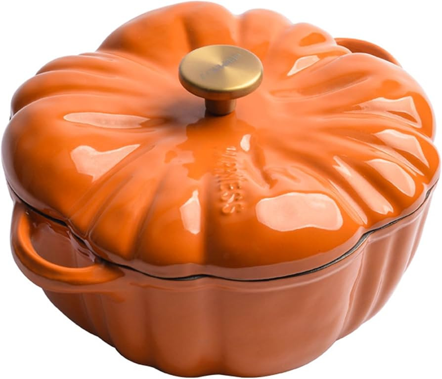 Cast Iron Dutch Oven, Pumpkin Shape Cooking Pot Casserole with Lid and Handles, Non-Stick Stew Po... | Amazon (US)