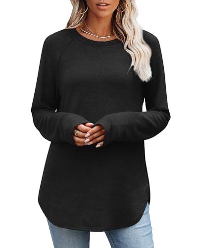 OFEEFAN Black Long Sleeve Shirts for Women Fall Tunic Tops Pullover Sweaters for Women Early Fall Clothes Fashion Clothing Teachers School Outfits 2025 Black S | Amazon (US)