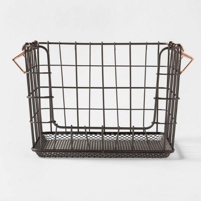 Wire Stackable Basket with Copper Handle Pewter - Threshold&#8482; | Target