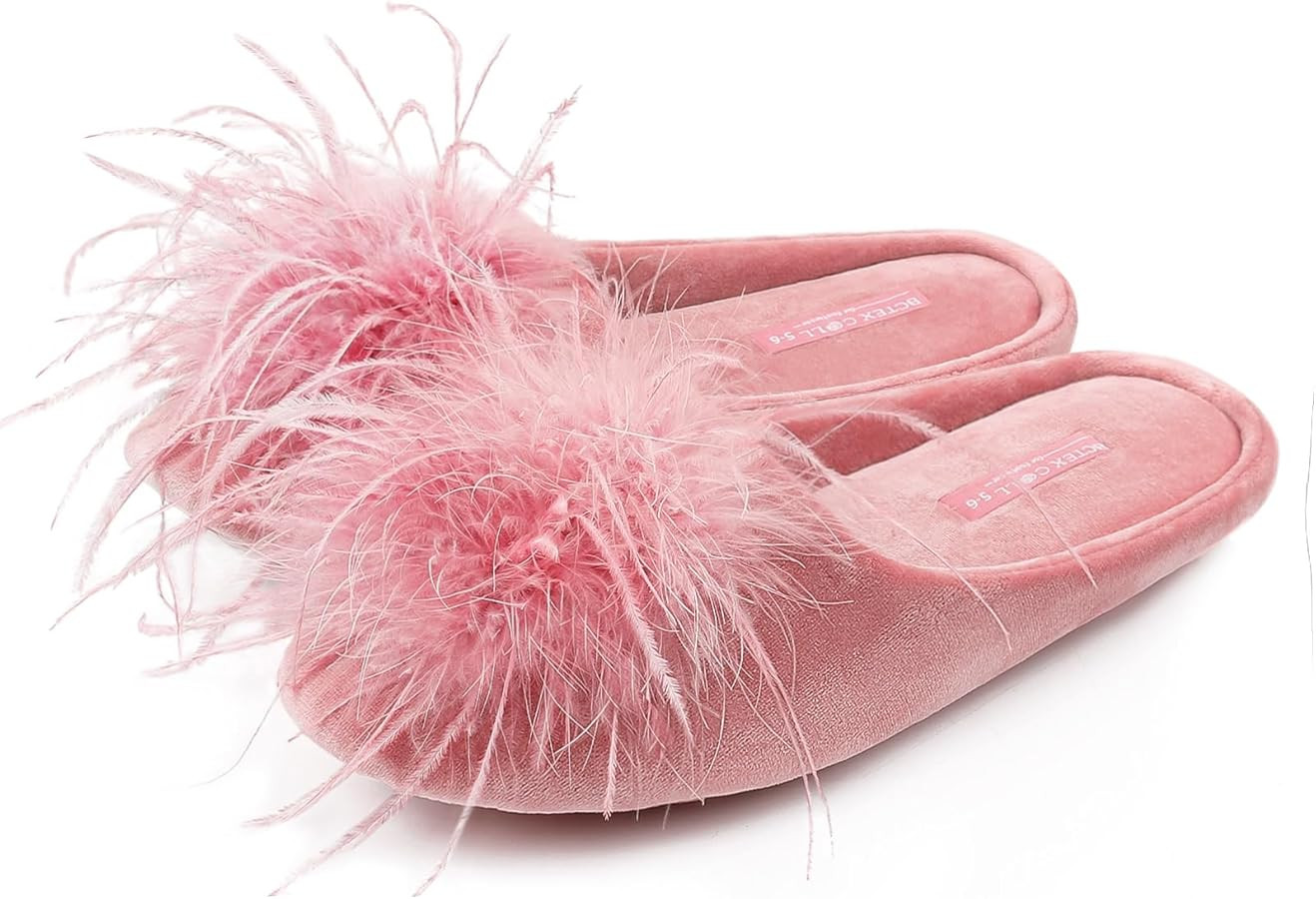 BCTEX COLL Women's Fluffy Feather Slipper Memory Foam Cozy Pom Slippers House Fuzzy Velvet Slippe... | Amazon (US)