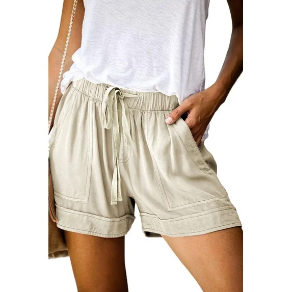 Keasmto Womens Shorts Summer Drawstring Casual Elastic Waist High Rise Lightweight Plus Size with... | Walmart (US)