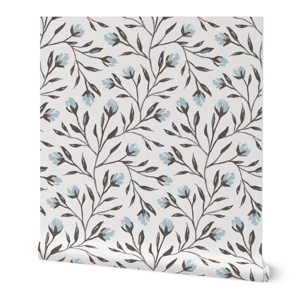 Wallpaper in Dainty Floral Nursery Wallpaper in Light Blue - Large Scale | Spoonflower