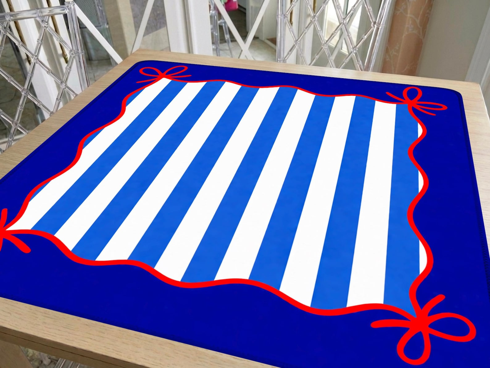 Blue Stripe Mahjong Mat, 4th of July Patriotic Design with Red Ribbon Border, Preppy USA Gift | Etsy (Global)
