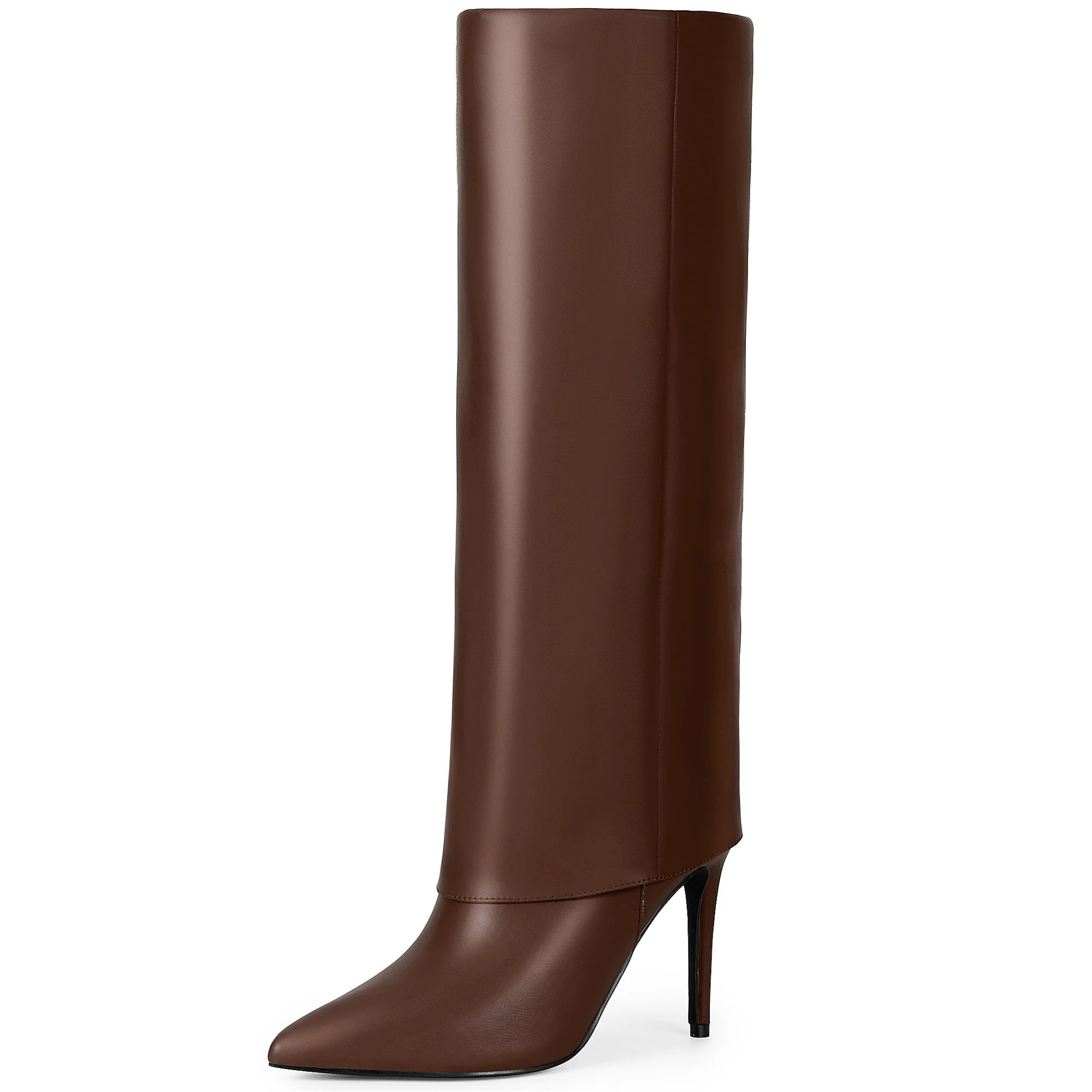 Pointed Toe Zipper Stiletto Heel Shark Fold Over Knee High Boots | allegra-k