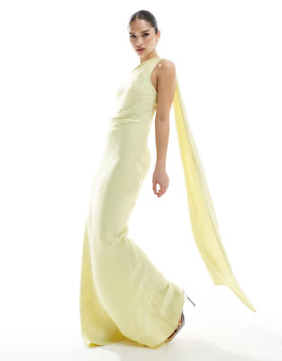 Maids to Measure Bridesmaid one shoulder scarf maxi dress in lemon | ASOS | ASOS (Global)