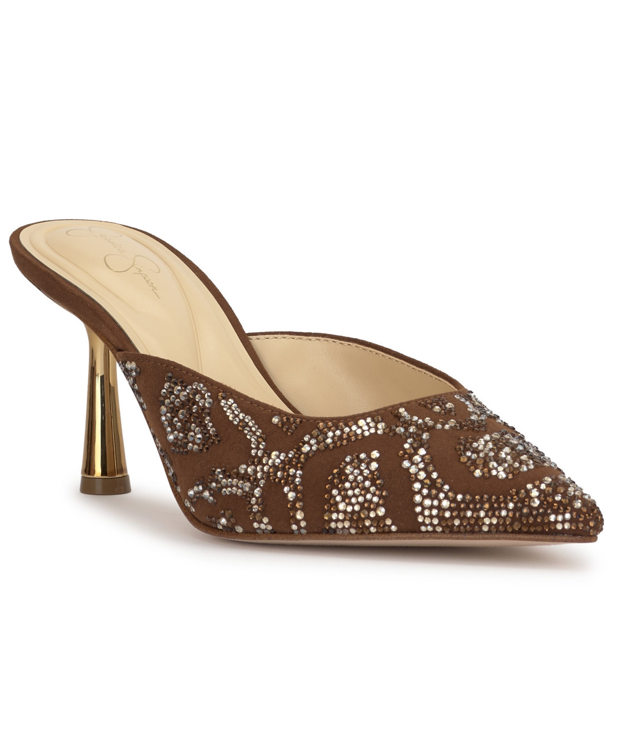Jessica Simpson Women's Xia Mid-Heel Mule Pumps - Brown Rhinestone | Macy's