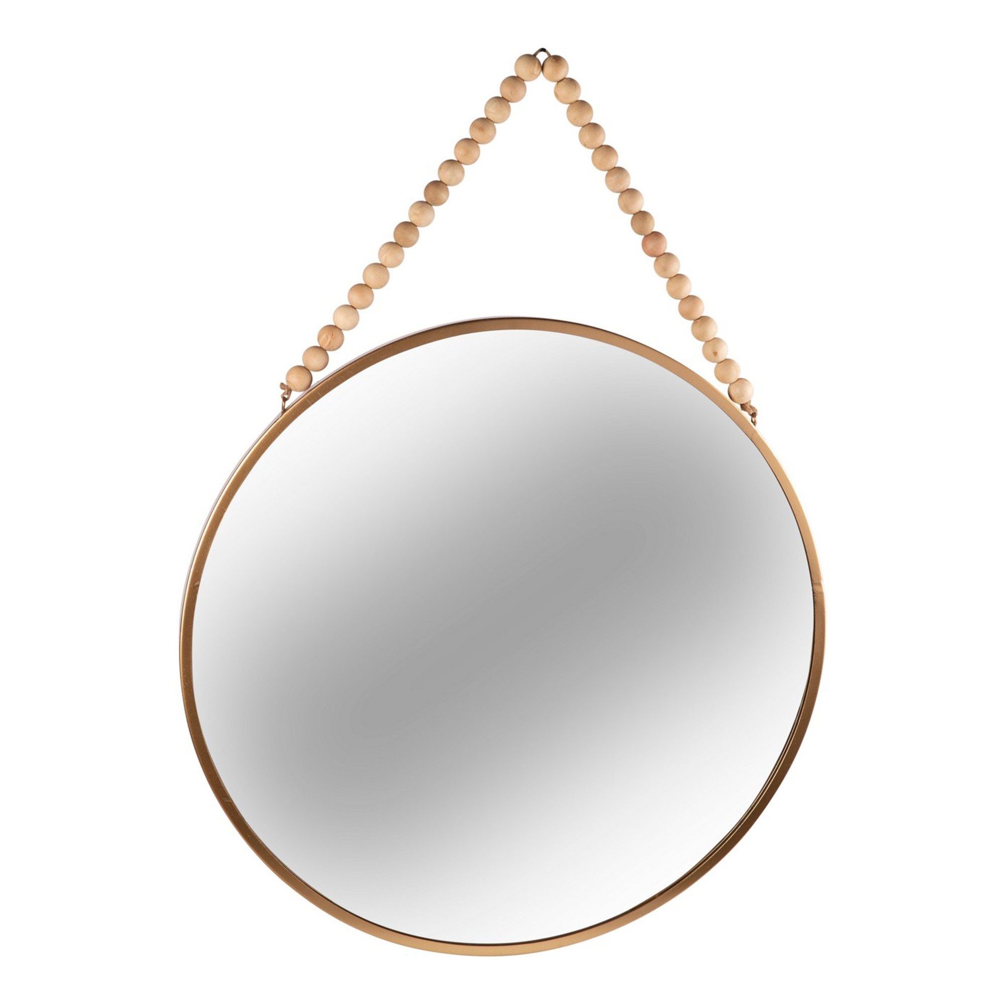 24.25 Inches Round Metal Wall Mirror with Beaded Hanger, Gold - Walmart.com | Walmart (US)