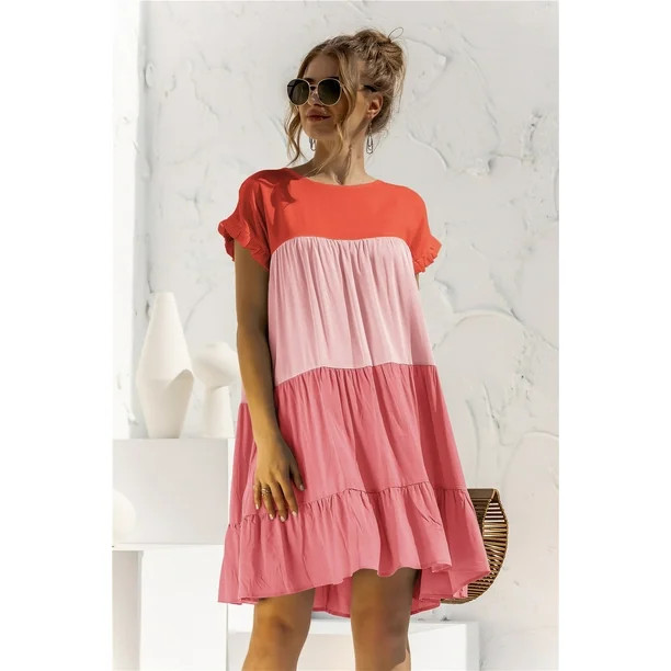 QINCAO Women Summer Dress Boho Short Sleeve T-Shirt Dress Babydoll Ruffles Casual Mini Vacation F... | Walmart (US)