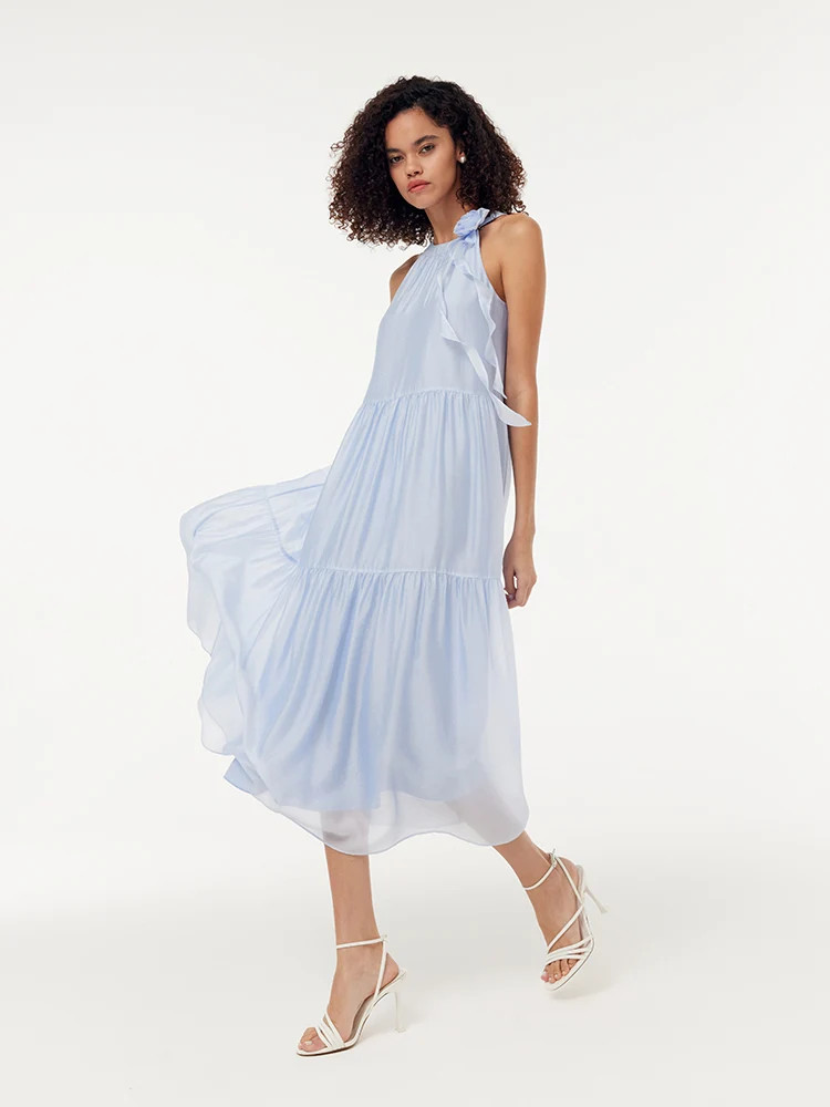 Women Halter Maxi Dress With Detachable Flower | GOELIA