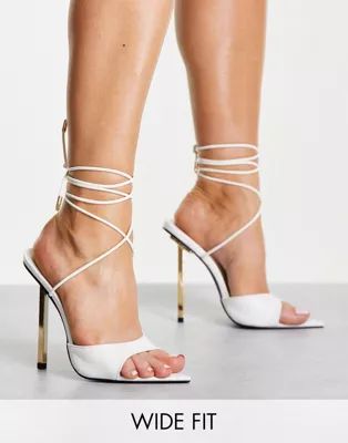 Public Desire Wide Fit Powerful pointed toe heeled sandals in white | ASOS (Global)