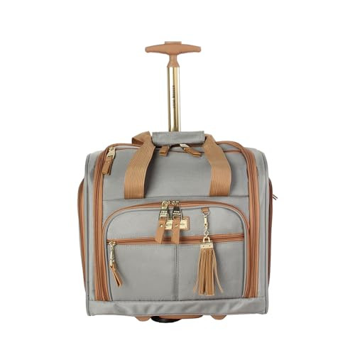 Steve Madden Designer 15 Inch Carry on Suitcase- Small Weekender Overnight Business Travel Luggage- Lightweight 2- Rolling Spinner Wheels Under Seat Bag for Women (Harlo Gray) | Amazon (US)