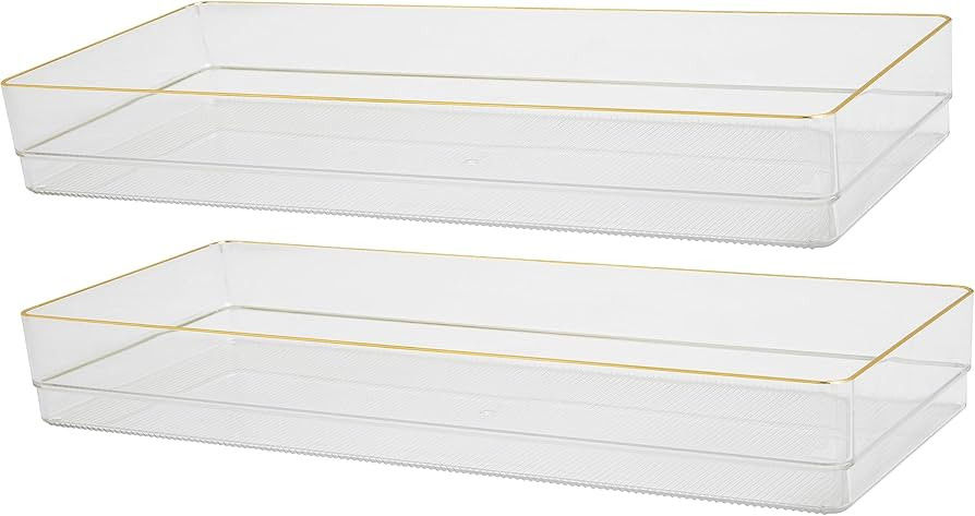 Martha Stewart Kerry Plastic Stackable Office Desk Drawer Organizers, 15" x 6", 2 Pack, with Gold... | Amazon (US)