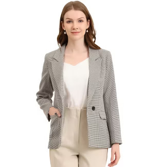 Allegra K Women's Plaid Notched Lapel One Button Houndstooth Blazer Jacket | Target