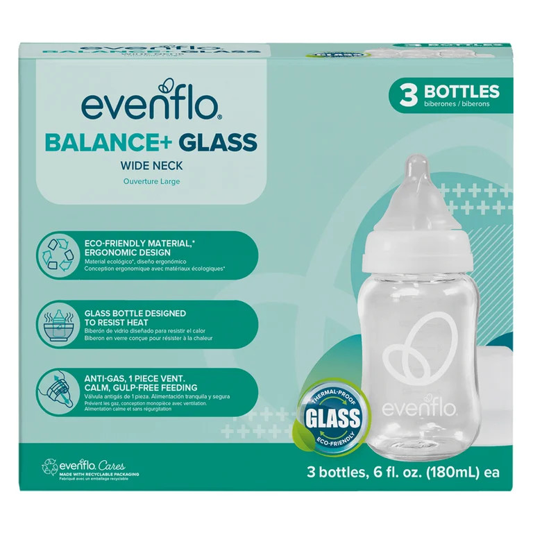 Evenflo Feeding Balance + Wide Neck Glass Bottles - 6oz 3 Pack | Walmart (US)