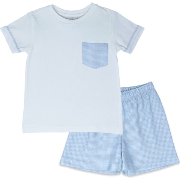 Charlie Mini Gingham Short Set, White And Light Blue - Lullaby Set Tops | Maisonette | Maisonette