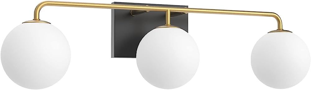 Tipace 3 Lights Mid Century Vintage Bathroom Vanity Light Fixtures Over Mirror Black & Gold Indus... | Amazon (US)