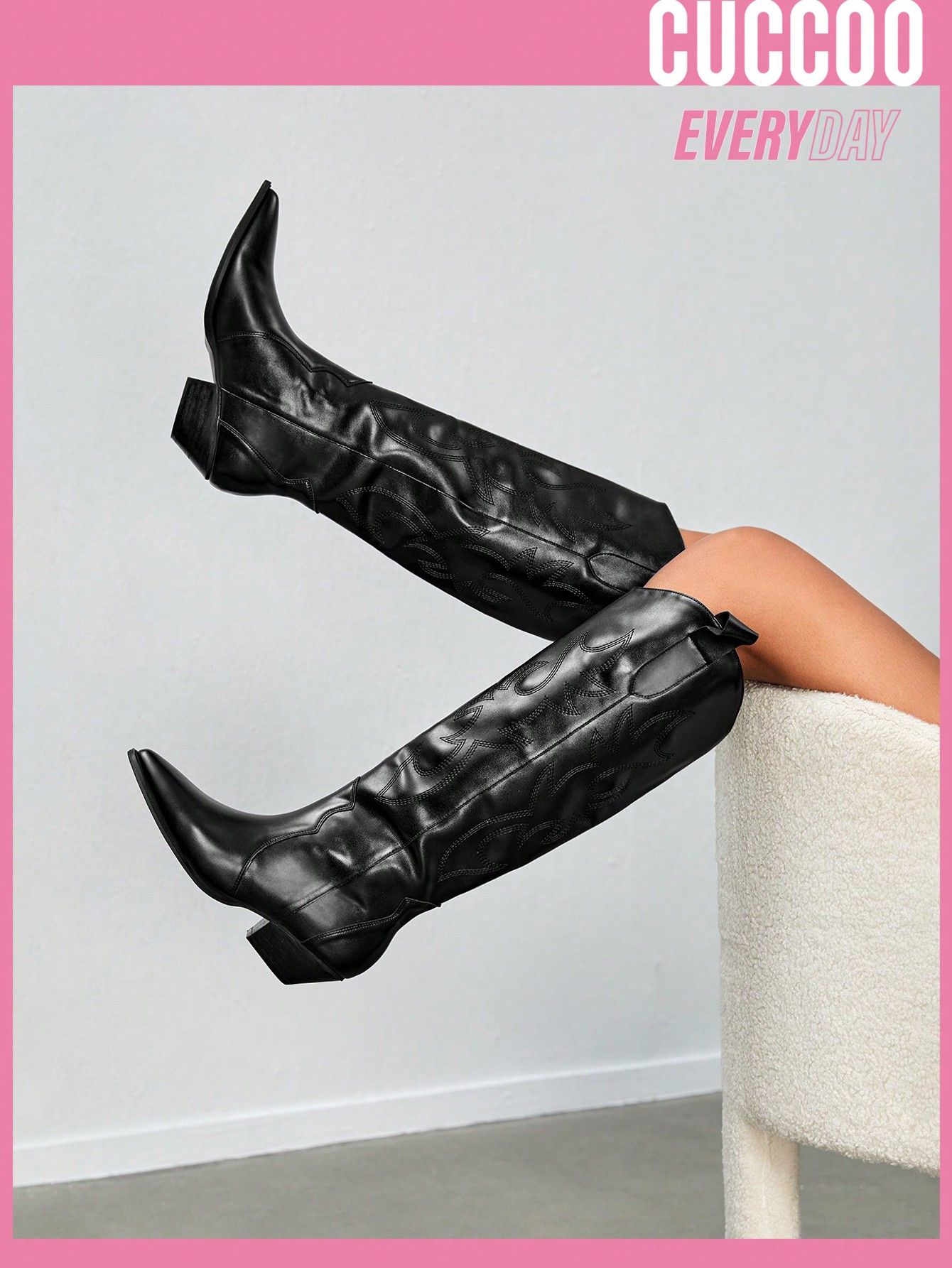 Cuccoo Everyday Collection Stitch Detail Slip-On Heeled Western Boots | SHEIN